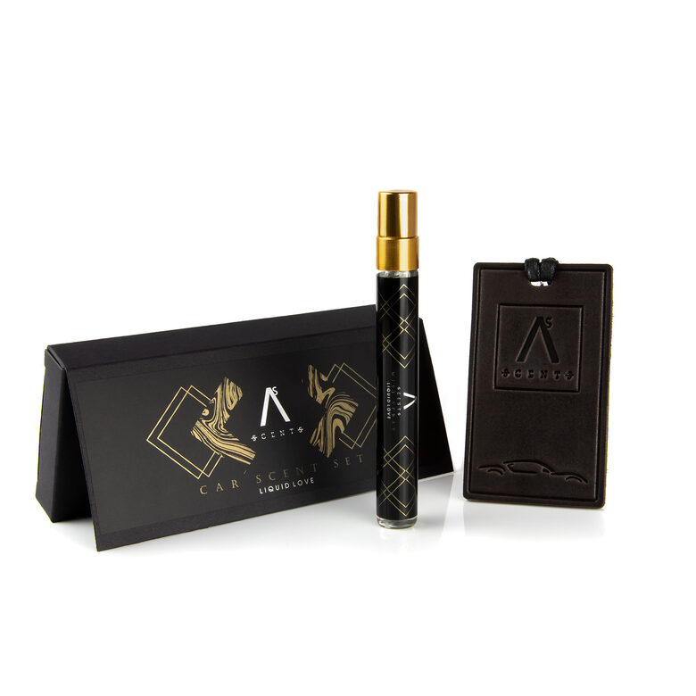 Car fragrance set The set includes an aromatic natural leather card and a 10 ml spray