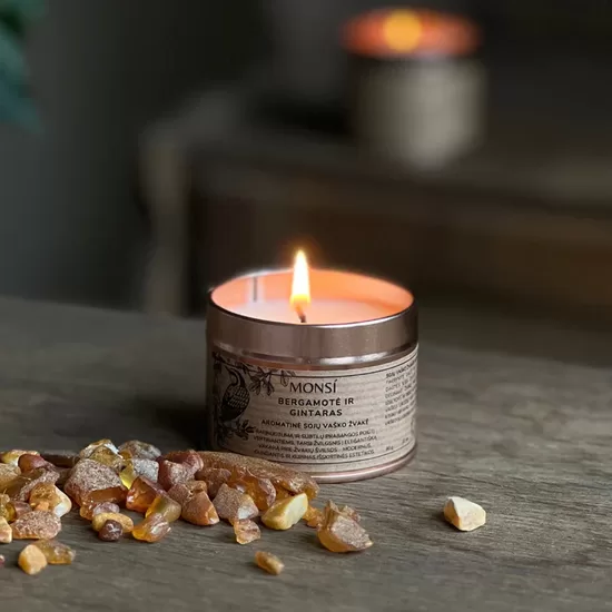 100ml. Aromatinė žvakė Bergamotė + gintaras