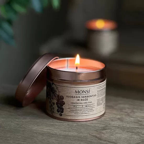 250ml. Aromatinė žvakė Juodieji serbentai + rožė