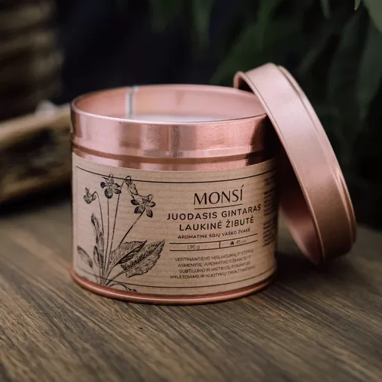 250ml. Aromatinė žvakė Juodasis gintaras + laukinė žibutė